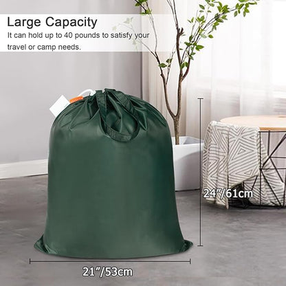 Polecasa Small Heavy Duty Laundry Bag with 130gsm Tear Resistant Fabric and Handles, Easy to Carry Durable Dirty Clothes Drawstring Bag, Perfect for College Dorm, Travel 2 Pack 21”x24”, Green