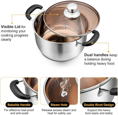 P&P CHEF 3 Qt Stockpot with Lid, Stainless Steel Cooking Stock Pot - Image 2