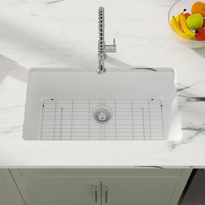 Dcolora 33" Quartz Granite Composite White Kitchen Sink Undermount Sink Deep Single Bowl, Round Corner, 33"x19", DC-GU7750