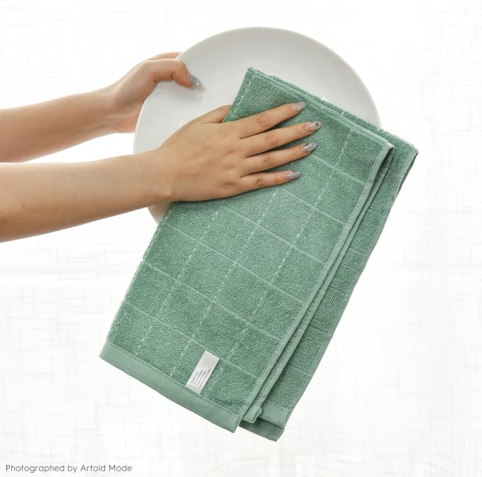 Artoid Mode Checkered Designed Cotton Light Green Terry Kitchen Dish Towels - Image 5