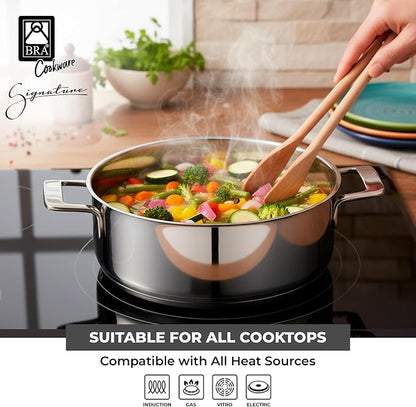 BRA COOKWARE Signature Stainless Steel Stock Pot w/Glass Lid | 9.5 Inch 4 Quart - Image 4