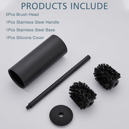 FORIOUS Toilet Brush and Holder Set Black, Heavy Duty 304 Stainless Steel Base - Image 8