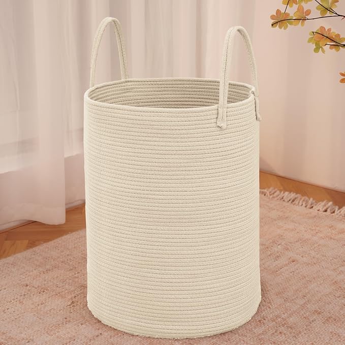Large Woven Laundry Basket Hamper, 80L Cotton Rope Storage Bin by JMvicyroam