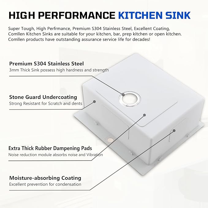 Comllen 25 x 22 Inch Drop In Kitchen Sink, Brushed Nickel Topmount 16 Gauge Stainless Steel Kitchen Sinks, 9 Inch Deep Utility RV Sink with Dish Grid and Basket Strainer