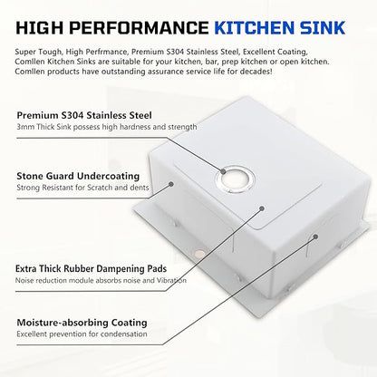 Comllen 25 x 22 Inch Drop In Kitchen Sink, Brushed Nickel Topmount 16 Gauge Stainless Steel Kitchen Sinks, 9 Inch Deep Utility RV Sink with Dish Grid and Basket Strainer