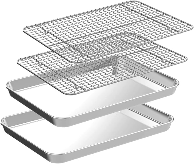 Jelly Roll Pan with Cooling Rack Set, CEKEE Stainless Steel Baking Sheet Tray by CEKEEBakingEasilyHappily