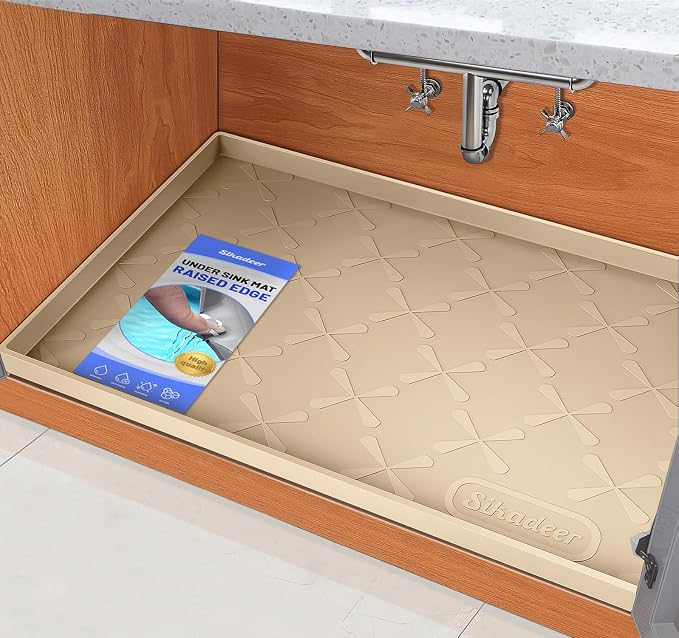 SIKADEER 19" x 19" Under Sink Mat Waterproof, Silicone Mat Kitchen Drawer Shelf by SIKADEER