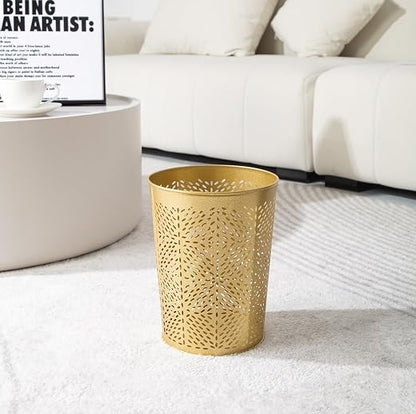 Small Gold Metal Trash Can Wastebasket, Decorative Hollow-Out Garbage Can Waste - Image 3