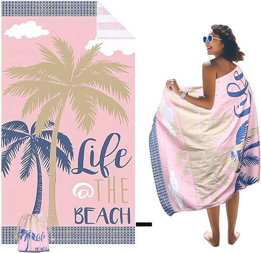 Large Beach Towel, 71" x 39" Oversized Lightweight Compact Quick Dry Sand Free Towel for Travel Swim Pool Yoga Gym Camping (Pink)
