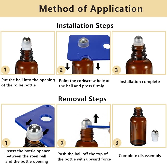 100ML Roller Bottles for Essential Oil, 3 Pack Empty Amber Glass Roller Bottle - Image 4