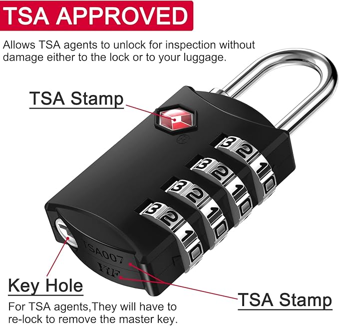 ZHEGE Luggage Lock, TSA Approved Travel Lock, 4 Digit Combination Padlock with Flexible Cable (30 Inch) for Suitcase, Backpack, Cabinet, Drawer (1 Pack, Black)