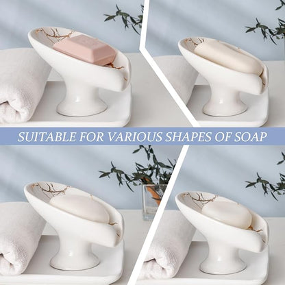 Soap Dish, Soap Holder Self Draining Leaf Shape Soap Dishes, Ceramic Drain Soap - Image 7