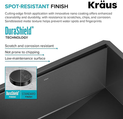 KRAUS Kore Workstation 32-inch Undermount 16 Gauge Black Stainless Steel Single Bowl Kitchen Sink in PVD Gunmetal Finish with Accessories, KWU110-32/PGM