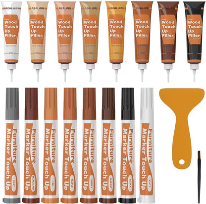 REALINN Wood Furniture Repair Kit 8 Light Colors- Wood Fillers and Touch Up by REALINN