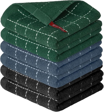 Artoid Mode Checkered Designed Cotton Grey Black Green Terry Kitchen Dish Cloths by ArtoidMode