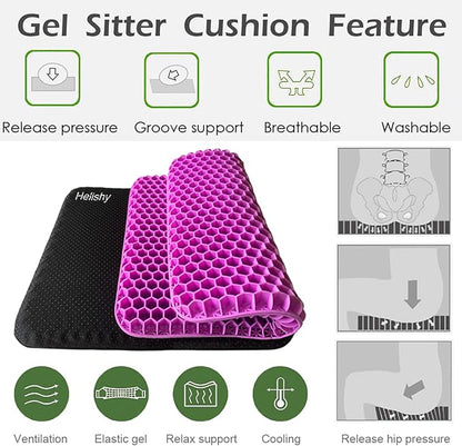 Gel Seat Cushion, Office Seat Cushion Chair Pads for Office Home Car Wheelchair Long Trips - Extra Large Gel Cushion for Pressure Sores, Tailbone, Back, Sciatica Pain Relief (Extra Large, Violet)