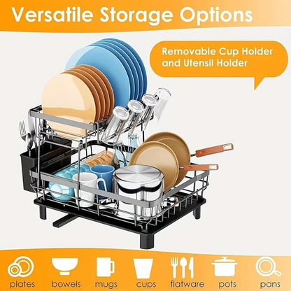 Dish Drying Rack, Space Saving & Durable, Rust-Proof Large 2 Tier Stainless - Image 3