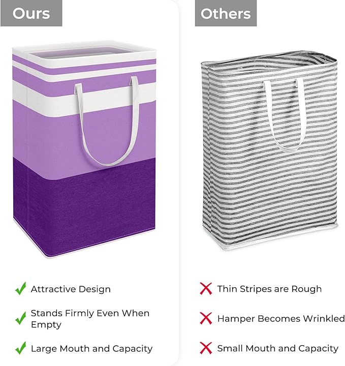 HomeHacks 2 Pack Large Laundry Baskets, Waterproof, Freestanding Laundry Hampers, Collapsible Clothes Hamper with Reinforced Handles in Laundry, College Dorm, Bathroom, Bedroom (Purple, 88Lx2)