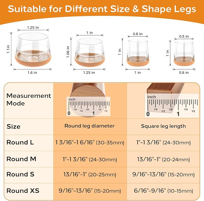 Meldel 24 PCS Silicone Chair Leg Floor Protectors Large Rubber Felt Furniture - Image 2