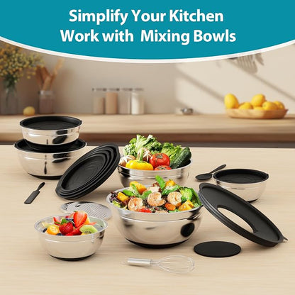 20-Piece Mixing Bowls Set with Airtight Lids – 6 Stainless Steel Kitchen Bowls - Image 7