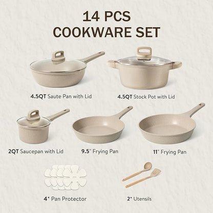 CAROTE 14 Pcs Pots and Pans Set Nonstick, Induction Kitchen Cookware Sets - Image 2