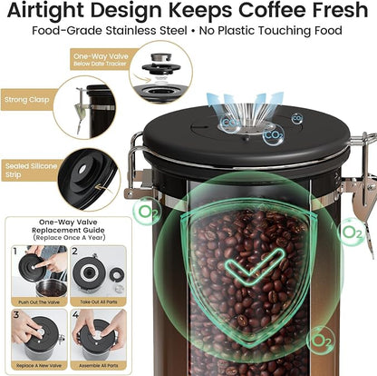 Veken Coffee Canister with Window, Airtight Stainless Steel Kitchen Food - Image 3