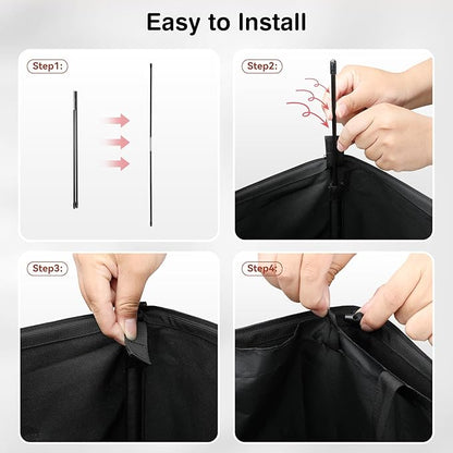 Voova 154L Double Laundry Hamper with Lid and 2 Removable Laundry Bags, Large Collapsible 2 Dividers Dirty Clothes Basket with Handles for Laundry Room, Bedroom, Bathroom, College Dorm, Black