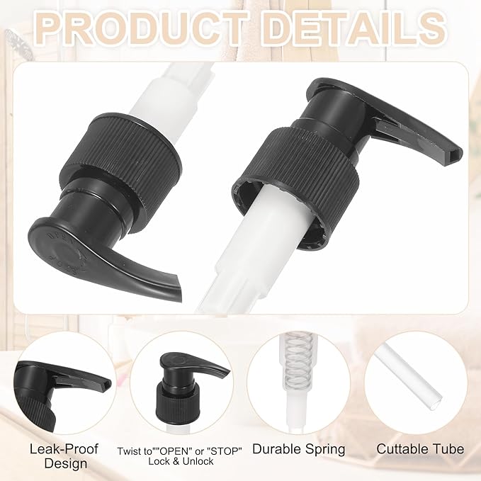 uxcell 8 Pcs Soap Dispenser Pump Heads Soap Dispensers Top Pumps Replacement Switch Pumphead for Standard 24/410 Neck Size Lotion Shampoo Bottle, Black