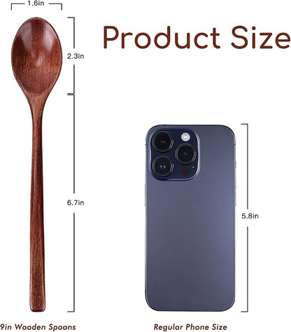 6pcs 9in Wooden Spoons, Soup Spoons Set, Long Handle Wooden Utensils - Image 2