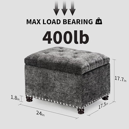 Joveco Storage Ottoman Bench, Rectangle 24" Velvet Foot Rest Stool Square - Image 3