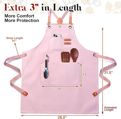 Plus Size Kitchen Apron for Men Women, Cross Back Cotton Canvas Chef Apron - Image 2