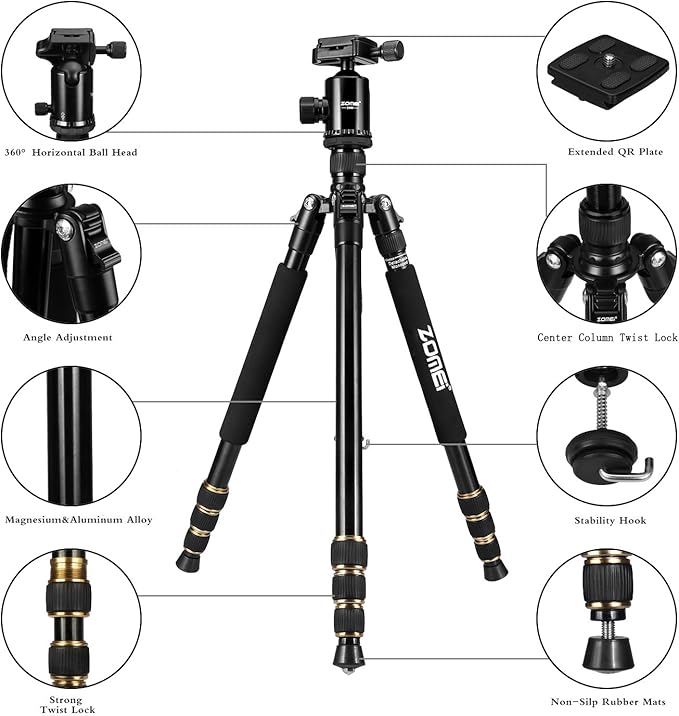 ZOMEI Z688 Travel Camera Tripod Aluminum Alloy Portable Monopod with Ball Head ann Carrying Bag for Canon Nikon Sony DSLR Camera