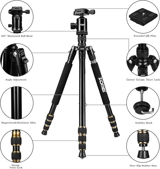 ZOMEI Z688 Travel Camera Tripod Aluminum Alloy Portable Monopod with Ball Head ann Carrying Bag for Canon Nikon Sony DSLR Camera
