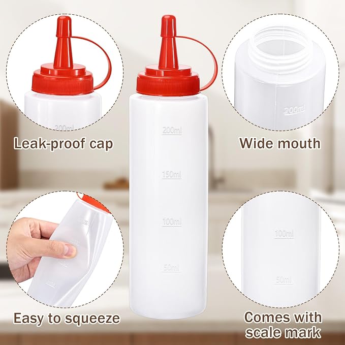 Condiment Squeeze Bottles Ketchup Dispenser, 6 Pack 8oz Squeeze Bottles - Image 3