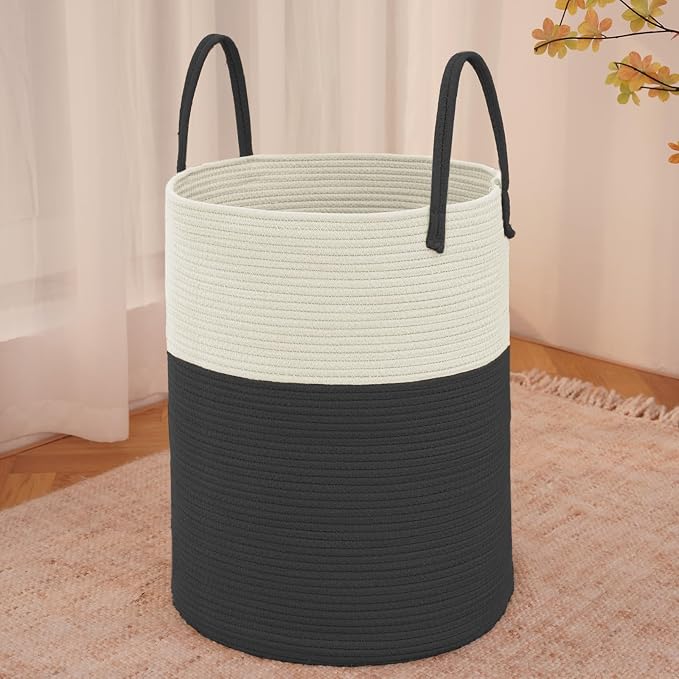Large Woven Laundry Basket Hamper, 80L Cotton Rope Storage Bin by JMvicyroam