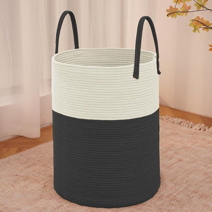 Large Woven Laundry Basket Hamper, 80L Cotton Rope Storage Bin by JMvicyroam
