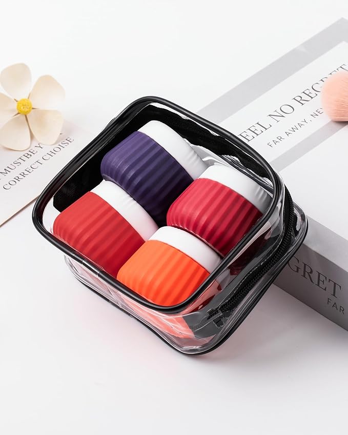 Travel Containers for Toiletries 4 Pack, TSA Approved Travel Size Toiletries, Travel Size Containers, With Clear Bag Leak Proof Silicone Jars, Travel Essentials Creams Jars Carrying Small Items