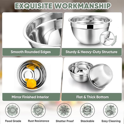 TeamFar Mixing Bowls with Lids, 5-Piece Stainless Steel Metal Nesting Salad Bowl - Image 4