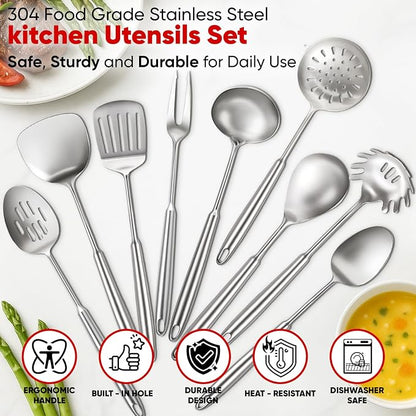 Newness 9 Pcs Cooking Utensils Set, 304 Stainless Steel Kitchen Utensils Set - Image 4