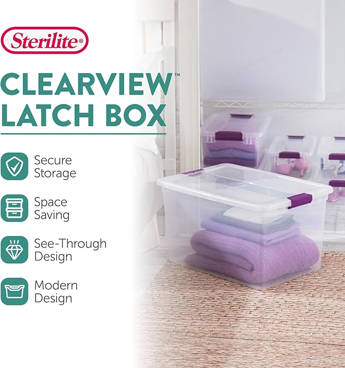 Sterilite 12-Pack ClearView Latch Box, Stackable Storage Organizer Bins - Image 2