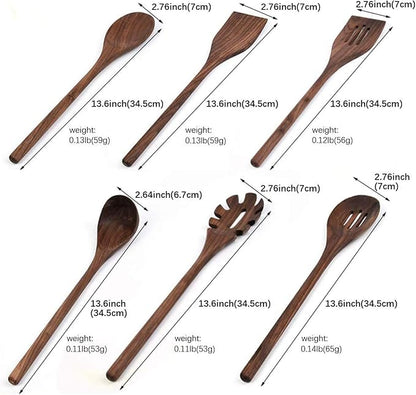 6 PCS Wooden Kitchen Utensils Set, Heat Resistant Non-Stick Cookware - Image 3