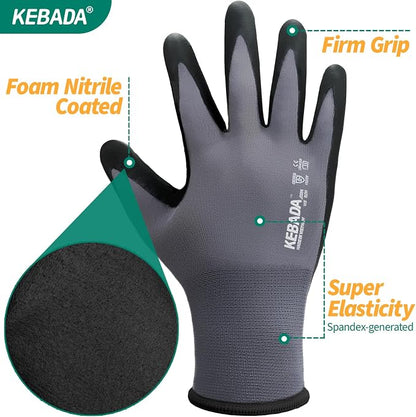 Kebada Work Gloves for Men and Women, Foam Nitrile Coated Safety Gloves - Image 7