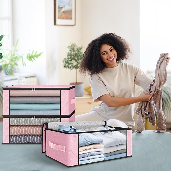 HomeHacks Storage 3-Pack Clothes Organizer Storage Bags Foldable Storage Box - Image 7