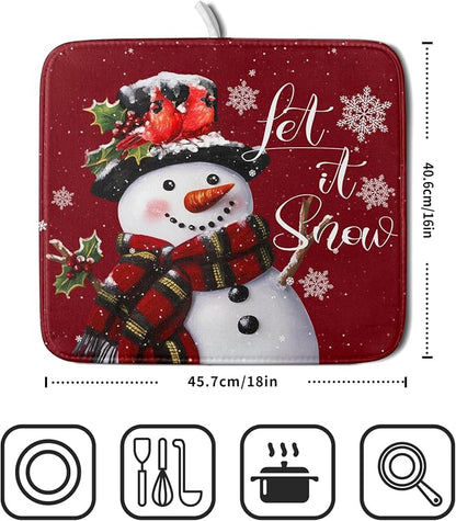 Christmas Dish Drying Mat for Kitchen Counter Snowman Let It Snow Microfiber - Image 2