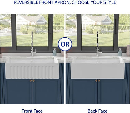 Dcolora Farmhouse Sink Double Bowl, White Kitchen Sink 33 Inch Farm House Workstation Ceramic Apron Front Country Sinks #DC-A8879, 33"x20"x10"