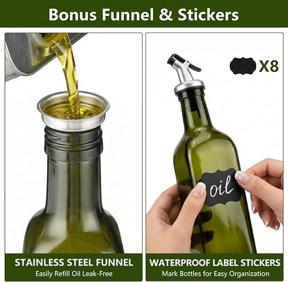 WERTIOO 4Pack Green Olive Oil Dispenser Bottle, 17 OZ Glass Oil Dispenser - Image 4
