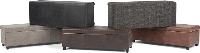 SIMPLIHOME Avalon 48 inch Wide Contemporary Rectangle Storage Ottoman Bench in Dark Grey Tweed Look Fabric, Assembled, For the Living Room, Entryway and Family Room
