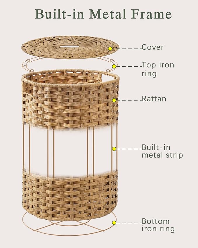 Laundry Hamper with Lid Laundry Basket with Lid 19.0 Gal Round Wicker Laundry - Image 8