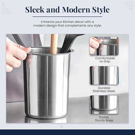 OCS Parts 6.75-Inch Kitchen Utensil Holder | Stainless Steel Dishwasher Safe - Image 4