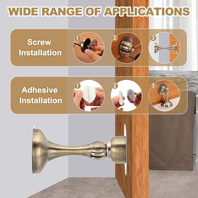 MECCANIXITY Magnetic Door Stoppers Stainless Steel Door Stops, Wall Floor Mounted Doors Holder Keep Doors Open for Home Office Closet (Golden Bronze)